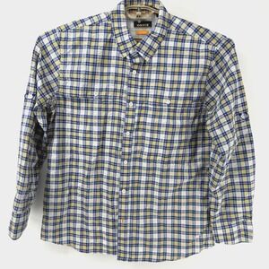 Orvis Mens L Open Air Caster Button Up Shirt Blue Plaid Active‎ Fit Easy Care